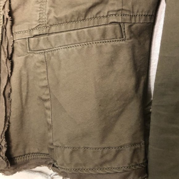 Ann Taylor LOFT Dark Khaki Double-Breasted Peplum Jacket with Raw Trim 2P - Picture 4 of 10